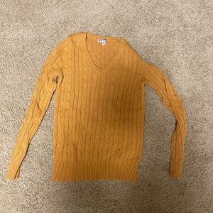 Gold v neck cable knit sweater